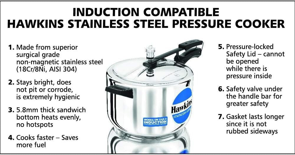 Hawkins Stainless Steel Induction Compatible Pressure Cooker, 8 Litre Capacity,